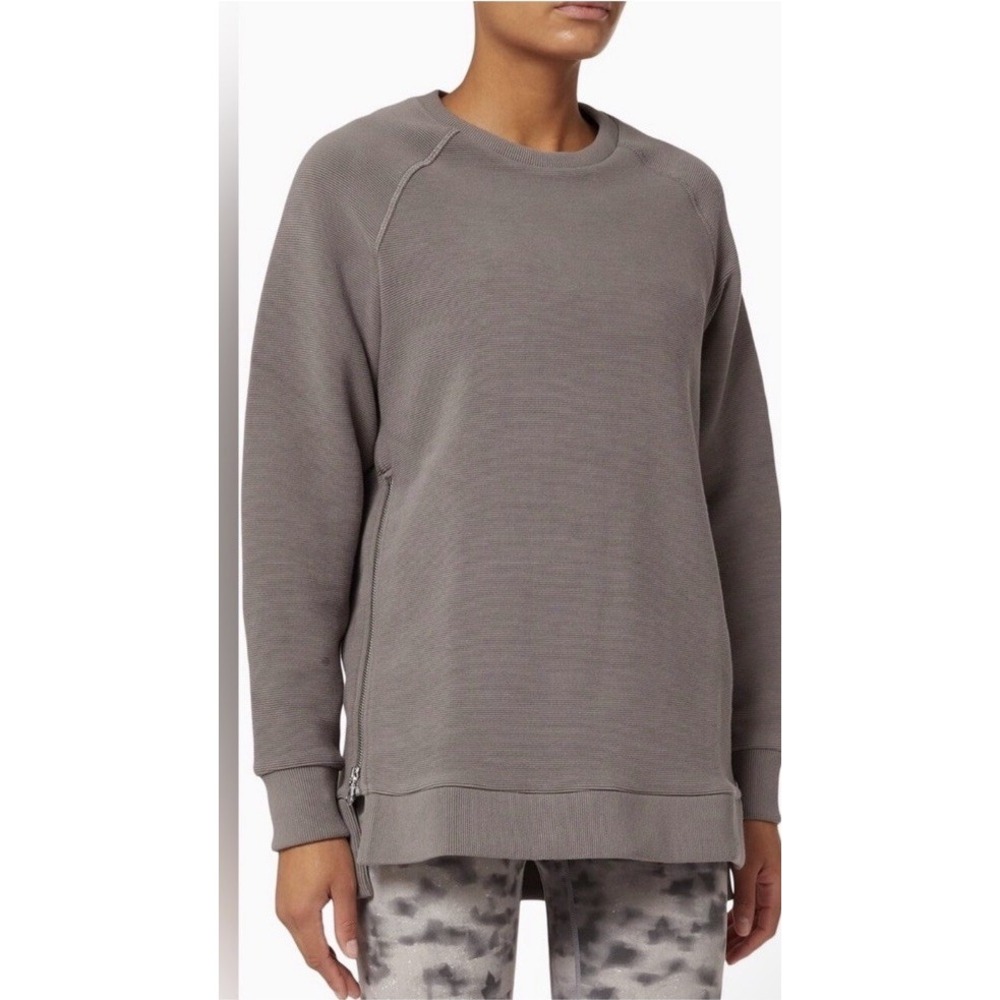 Varley Manning Sweatshirt Ribbed Zip Side Taupe Gray Brown Size Small